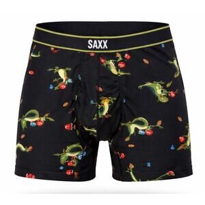 Saxx Daytripper Boxer Brief Mens Small Black Dinosaur Print Ballpark Pouch NWT